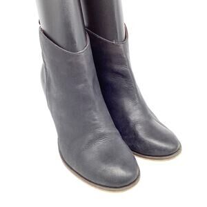 BP Women's Lance Black Leather Ankle Wooden Block Heel Booties Size 10M